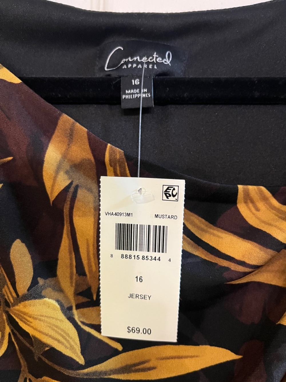 Connected Apparrel Black Midi Dress with Golden Floral Print - Picture 2 of 7